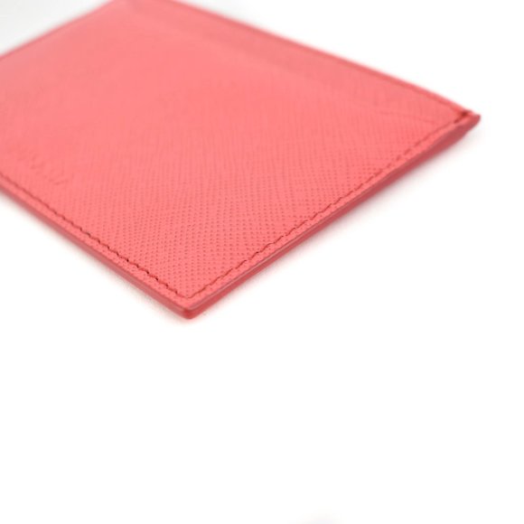 PRADA: Peony Pink, Saffiano Leather & Logo Card Wallet/Holder (pn) - Picture 6 of 8